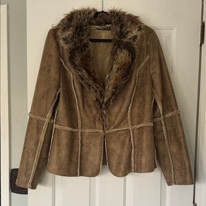 Allen B. By Allen Schwartz Brown Teddy Jacket with Faux Fur Collar